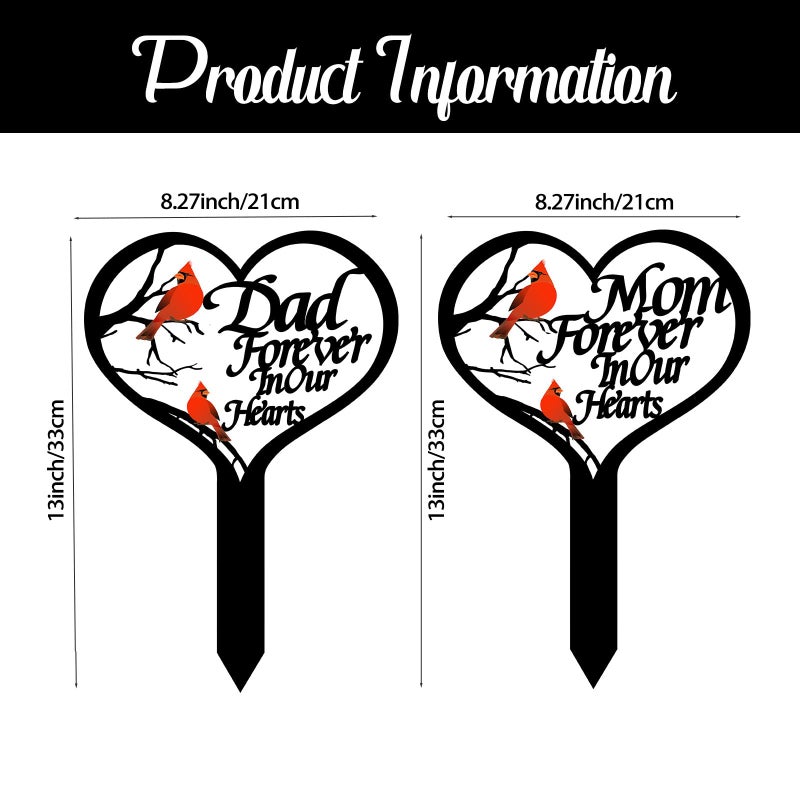 OZIO Memorial Grave Markers for Cemetery, Heart Memorial Plaque Stake Cardinals Garden Stake Memorial Metal Grave Stake Decoration for Mom Dad Cemetery Outdoors Yard Garden - Image 2